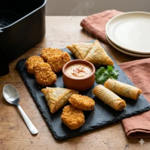 Pilier Snacking & apéro, un plateau de bouchées apéro croustillantes dorées à l'Air Fryer