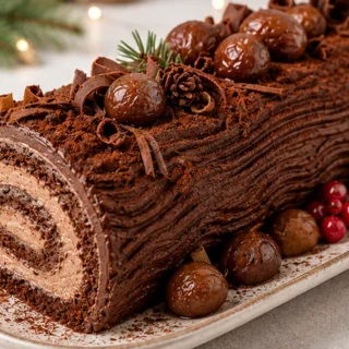 Bûche de Noël Moelleuse : Chocolat & Marrons Magiques ! - bûche noël