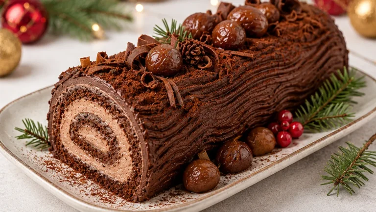 Bûche de Noël Moelleuse : Chocolat & Marrons Magiques !