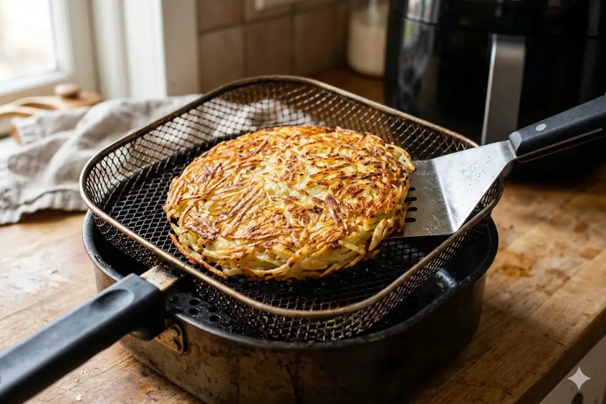 Retourner une galette de pomme de terre a mi-cuisson au air fryer