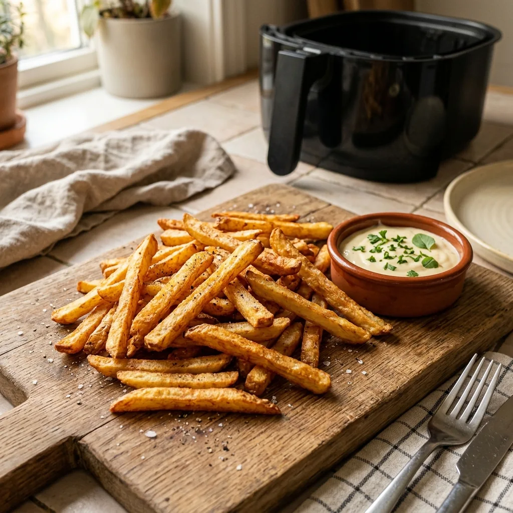 Pilier Légumes & frites maison, des frites maison dorées et croustillantes dans un panier d'Air Fryer