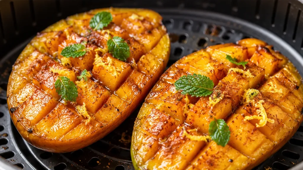 Mangue Rôtie Airfryer: Dessert Fruité Instantané! Mangue rôtie : Préparez ce dessert exotique et sain en un rien de temps. Facile, rapide et délicieux pour une
