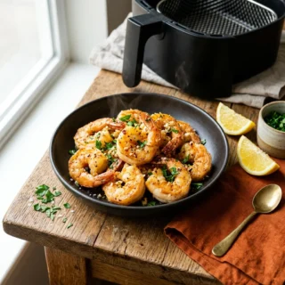 Crevettes Air Fryer, des crevettes dorées au beurre d'ail