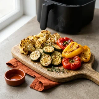 Légumes Air Fryer, des légumes rôtis dorés et croustillants sur les bords