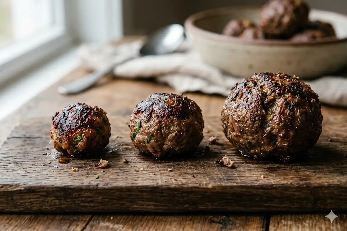 Boulettes de viande de differentes tailles pour comparer les temps de cuisson