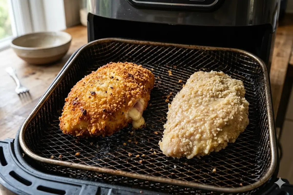 Comparaison entre un cordon bleu bien cuit et un cordon bleu rate au air fryer