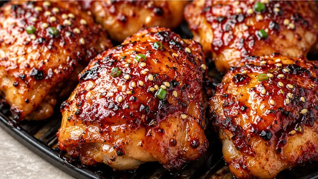Poulet Laqué Air Fryer Croustillant - Poulet laqué: réalisez des cuisses de poulet parfaitement croustillantes et juteuses à l'Air Fryer. Une marinade asiatique